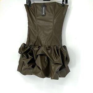 Pretty little thing NWT faux leather bandue puffball mini dress 6